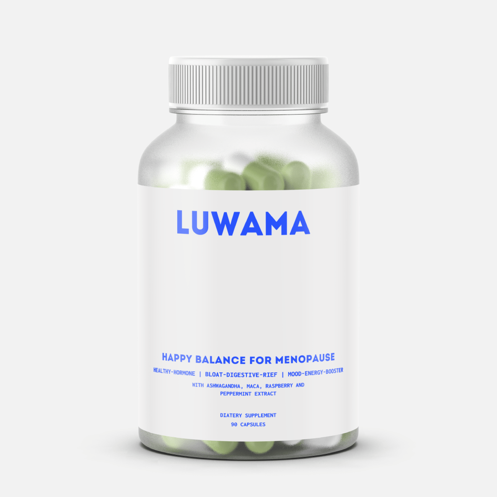 luwama beauty happy balance for menopause capsules for balanced hormones, bloat and digestive rief, mood and energy booster